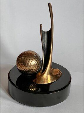 Signed Bob Bennett Bronze Golf Sculpture Pen Holder Ltd Ed 487 Marble Base Gift